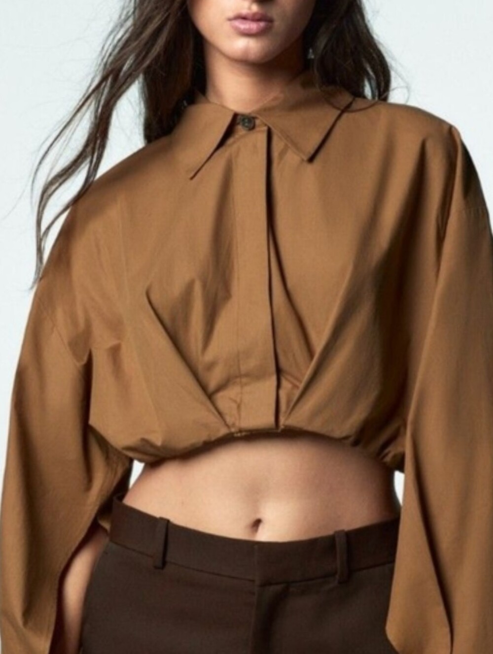 EUC Zara Draped Cropped Top in Toffee